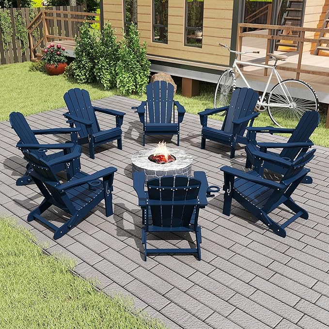 Domi Folding Adirondack Chair Set of 8, HDPE All-Weather Adirondack Chairs with Cup Holder - Photo 2