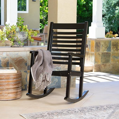 Shine Company Modern Wood Rocking Chair, Ergonomic Wide Seat Porch Rocker, Black