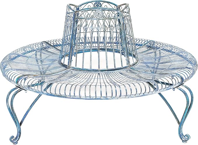 Safavieh PAT5019C Outdoor Collection Ally Darling Antique Wrought Iron 60-inch Round Tree Bench, Mossy Blue