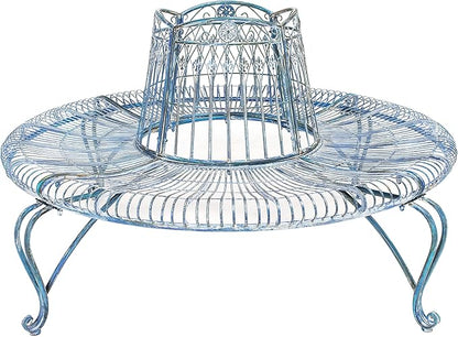 Safavieh PAT5019C Outdoor Collection Ally Darling Antique Wrought Iron 60-inch Round Tree Bench, Mossy Blue