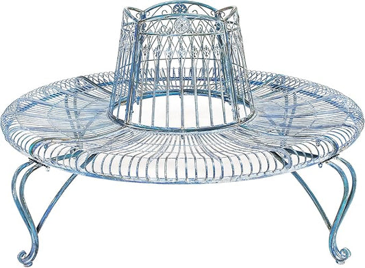 Safavieh PAT5019C Outdoor Collection Ally Darling Antique Wrought Iron 60-inch Round Tree Bench, Mossy Blue
