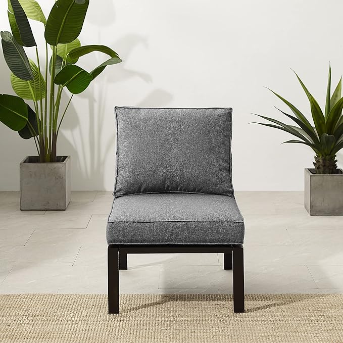 Crosley Furniture Clark Armless Outdoor Sectional Chair, Patio Chairs for Porch, Deck, Backyard, Balcony, Matte Black with Charcoal Cushions