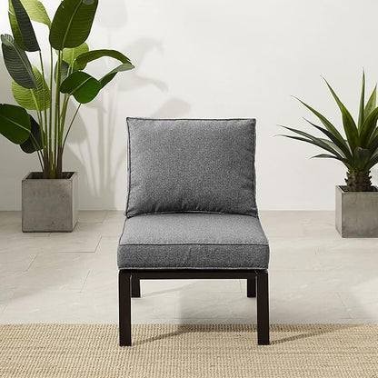 Crosley Furniture Clark Armless Outdoor Sectional Chair, Patio Chairs for Porch, Deck, Backyard, Balcony, Matte Black with Charcoal Cushions