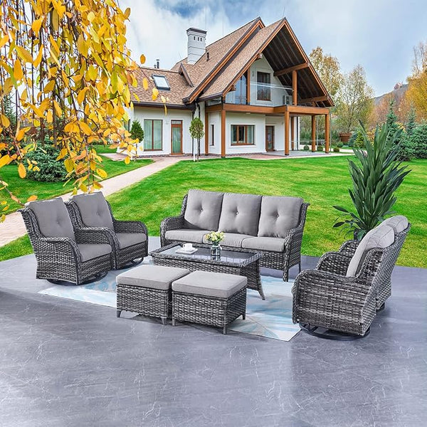 Rilyson Wicker Patio Furniture Set - 8 Piece Rattan Outdoor Sectional Conversation Sets with 4 Swivel Rocking Chairs - Photo 1