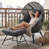 NICESOUL® Outdoor Wicker Egg Chair, Comfortable Eggshell Lounger w/Ottoman, XL Large Giant Round Patio Chair 440lbs - Photo 1