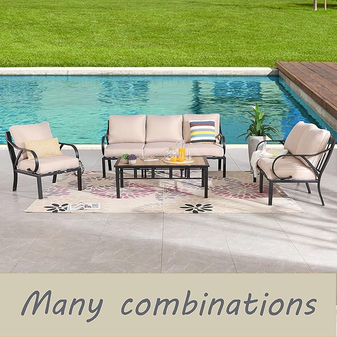LOKATSE HOME Outdoor Dining Patio Steel Frame Furniture Metal Rectangle Table for Garden, Backyard, Poolside, Brown&Black