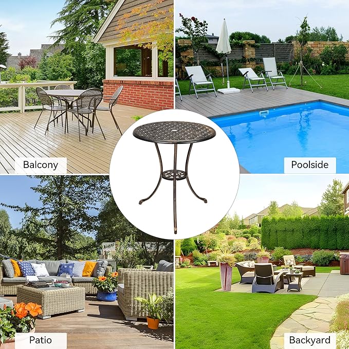 24" Outdoor Side Table with 2" Umbrella Hole Round Small Patio Bistro Tables Indoor End Plant Coffee Tea Table for Yard - Photo 8