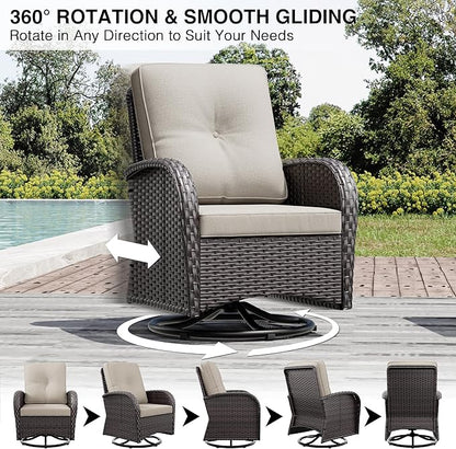 Joyside Wicker Patio Furniture Set, 8 Piece Outdoor Furniture Set with Thickened Cushions, High Back, Deep Seating, Wide Armrest, Outdoor Swivel Rocker Chairs for Porch, Deck