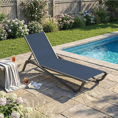 Kingdura Chaise Lounge Chairs Set for Pool, Aluminum Outdoor Lounge Chairs with 5 Positions Recliner, Lightweight Pool Lounger Lounge Chairs for Outside Patio Deck Poolside (Navy Blue, 1 Chair)