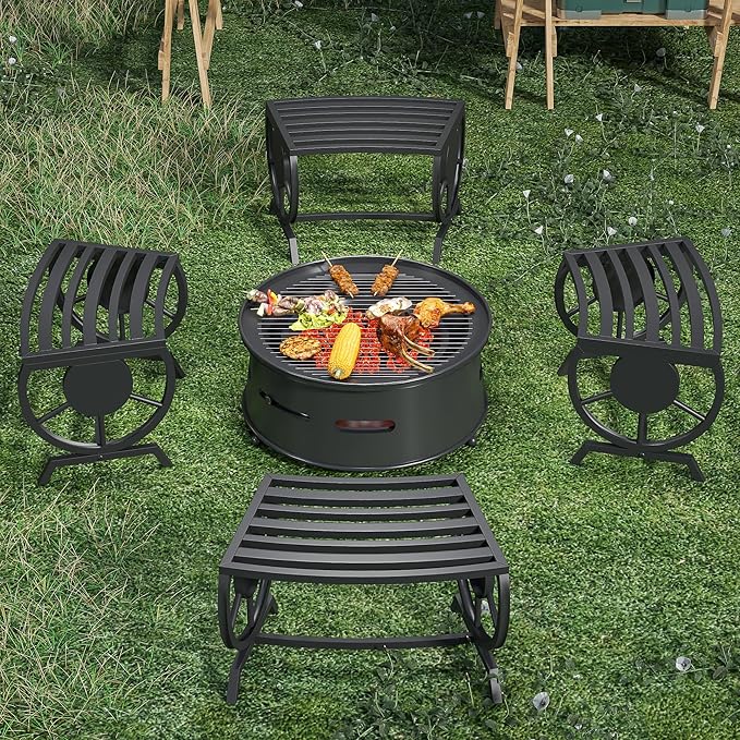 Outdoor Bench Patio Outdoor Garden Bench with Built-in Table, Wagon Wheel Arms - Photo 3