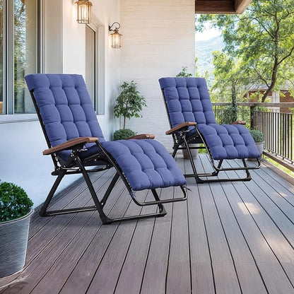 PURPLE LEAF Oversized Outdoor Reclining Chair Set of 2 Patio Zero Gravity Chaise Lounge Folding Chair with Removable Cushion Adjustable Headrest for Lawn Camping Beach Pool Navy Blue