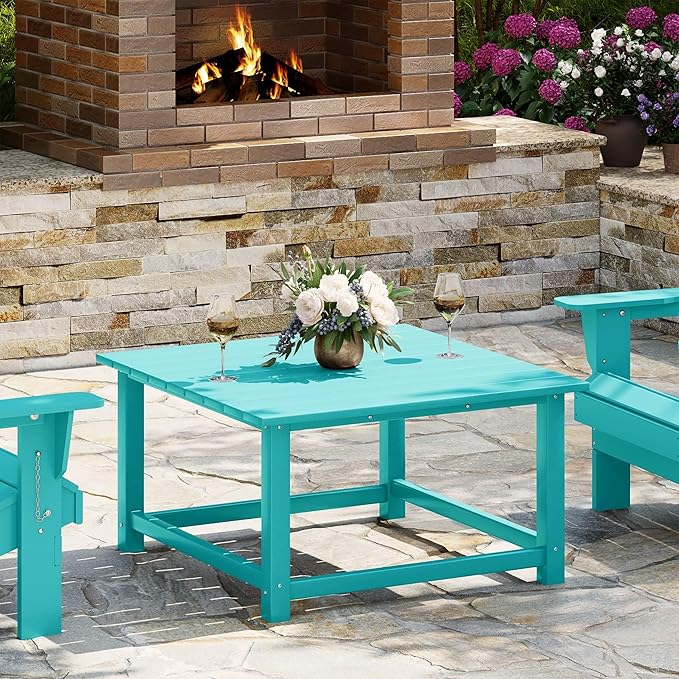 WestinTrends Malibu Low Outdoor HDPE Square Patio Coffee Table, Turquoise - Photo 1