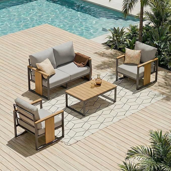 ZANDOR Outdoor Aluminum Patio Furniture Set 4 Piece Patio sectional Conversation Sets with Coffee Table Washable Thick - Photo 1