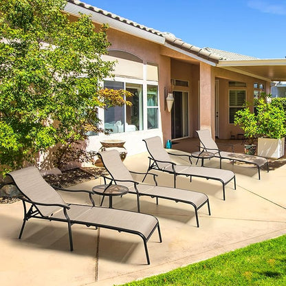 HAPPATIO Patio Chaise Lounge Set 6 Pieces,Patio Lounge Chair with Glass Coffee Table,Pool Lounge Chair with Breathable Textilene Fabric,Patio Chaise Lounge (Brown)