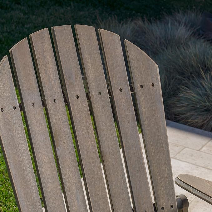 GDFStudio Noble House Hayle Reclining Wood Adirondack Chair w/Footrest (Set of 2) Grey