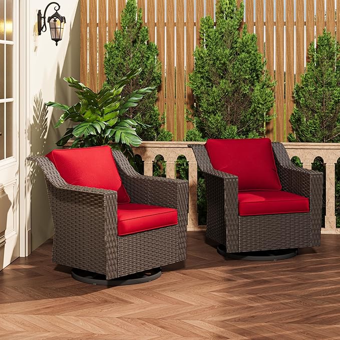 Patio 2 Pieces Wicker Swivel Chairs Set of 2，Outdoor PE Rattan Rocking Glider Armchairs - Photo 1