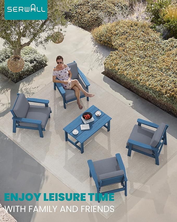 SERWALL Outdoor Patio Furniture Set, 5 Piece HDPE Patio Conversation Sets - Photo 9