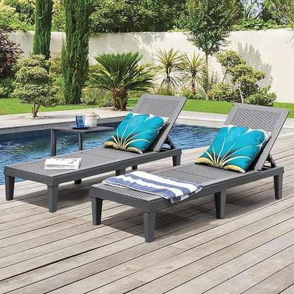 GUNJI Lounge Chairs for Outside Patio Waterproof Resin Chaise Lounge Outdoor Adjustable Lounge Chairs Set of 2 Pool Chairs Sun Loungers for Deck, Poolside and Beach (Gray)