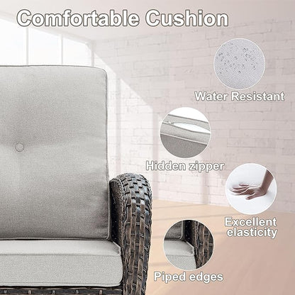 Belord Outdoor Wicker Loveseat with Coffee Table, Patio Loveseat Sofa 2 Piece Outdoor Wicker Furniture Set for Patio Porch Deck Balcony Light Brown/Beige