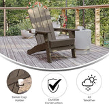 Flash Furniture Newport Adirondack Chair with Cup Holder, Weather Resistant Poly Resin Adirondack Chair, Brown - Photo 4
