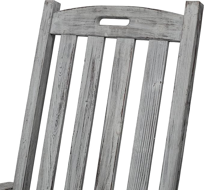 Oversized Wooden Rocking Chair for Porch & Patio 330lbs Capacity Wood Rocker with Wide Seat High Backrest & Armrests Outdoor Indoor Chair for Garden, Balcony, Living Room, Grey