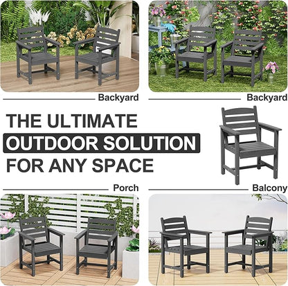 Scurrty Plastic Adirondack Chairs Set of 2, Patio Chairs with Wood Texture,Lawn Fire Pit Deck Porch Garden Chairs for Adults (Grey)