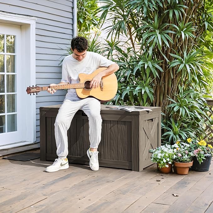 Greesum 120 Gallon Deck Box, Resin Outdoor Storage Container for Patio Furniture, Garden Tools, Pool Accessories - Photo 3
