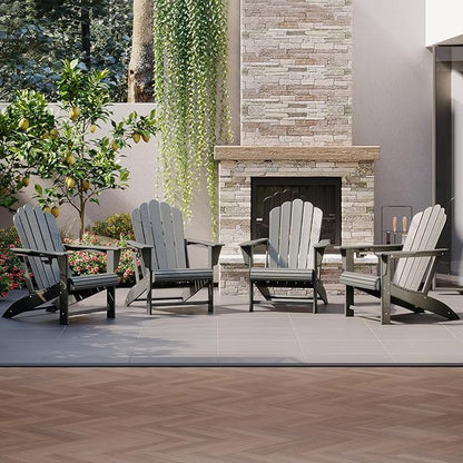 Costaelm Lakeview Outdoor Patio HDPE Adirondack Chairs with Cup Holders (Set of 4), Gray