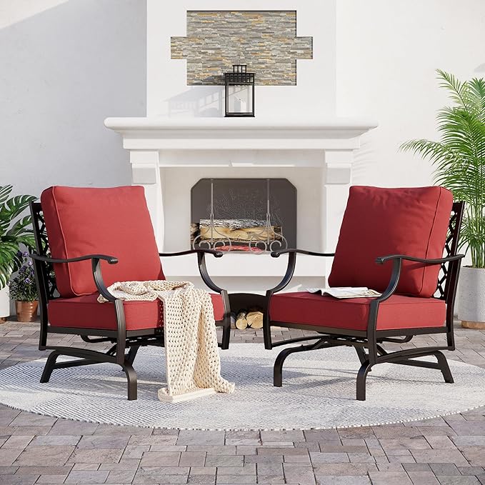 Metal Outdoor Rocker Patio Chairs Set of 2 with 5.75" Extra Thick Cushion - Photo 1