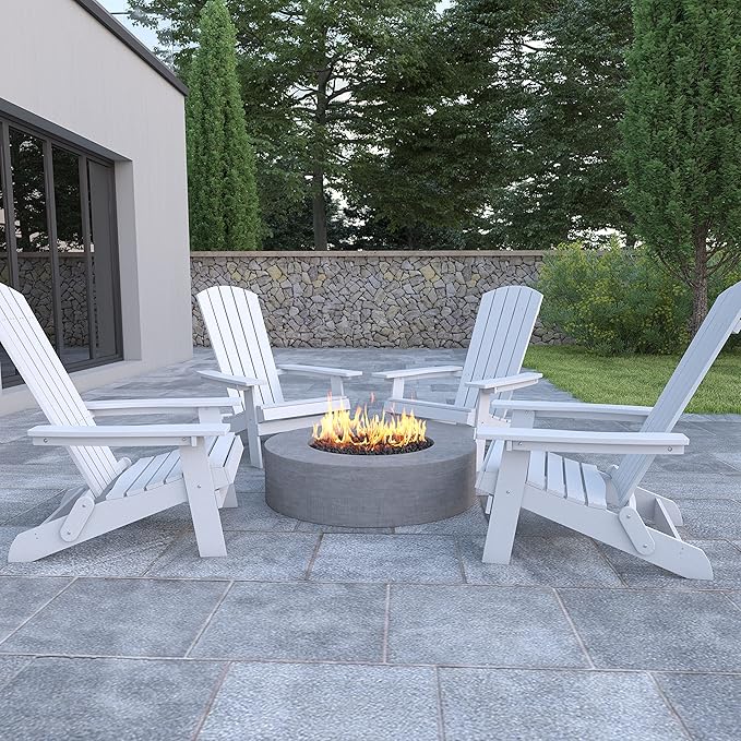 Flash Furniture Charlestown Folding Adirondack Chair - White - Poly Resin - Indoor/Outdoor - Weather Resistant - Set of 4