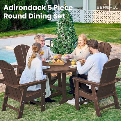 SERWALL Outdoor Adirondack Dining Chair Set of 2, All Weather HDPE Patio Chairs, Coffee