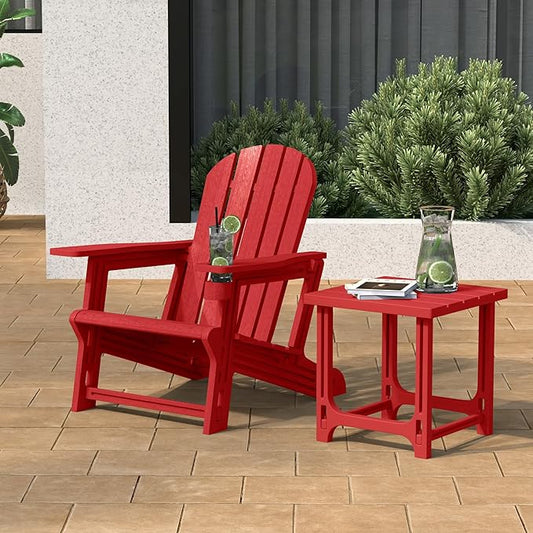 Costaelm Cayman 2-Piece HDPE Plastic Adirondack Patio Chair Set with 18" Side Table, Red