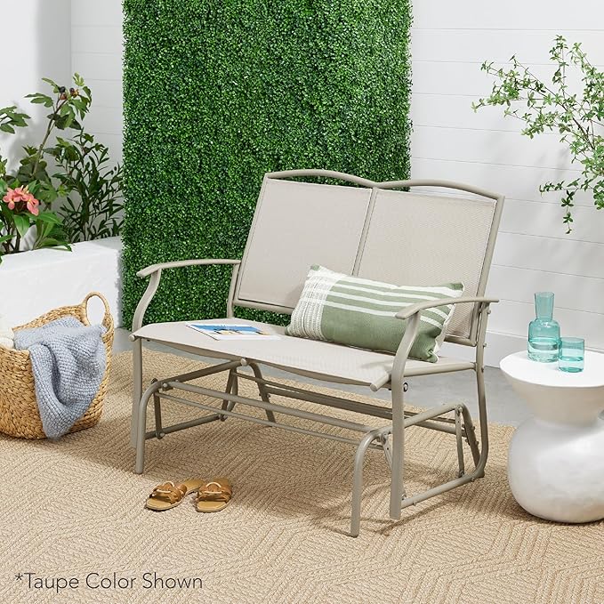 Best Choice Products 2-Person Outdoor Patio Swing Glider Steel Bench Loveseat Rocker for Deck, Porch w/Textilene Fabric - Photo 2