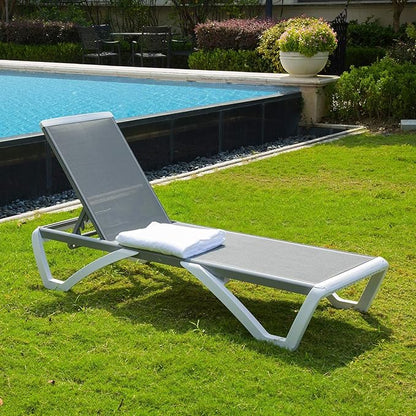Domi Outdoor Lounge Chairs Set of 4, Aluminum Lounge Chairs for Outside with 5 Position Adjustable Backrest, Outdoor Chaise Lounge for Beach, Yard, Balcony, Poolside, Grey