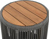 15" Outdoor Rustic Side Table, Rattan Rope & Acacia Wood End Table with Round Top & Iron Frame, Easy Assembly - Photo 9