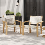 Merax Patio Furniture Acacia Wood Armchair Set of 2, 2 Pieces Woven Rope Outdoor Lounge Chair - Photo 1
