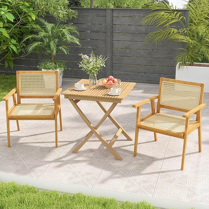 Tangkula 27.5 Inch Teak Wood Patio Dining Table, Square Outdoor Bistro Table with Slatted Tabletop - Photo 2