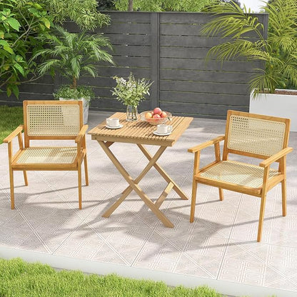 Tangkula 27.5 Inch Teak Wood Patio Dining Table, Square Outdoor Bistro Table with Slatted Tabletop, Sturdy Wood Frame & Thickened Top, Teak Outside Dining Table for Balcony, Deck, Porch, Backyard