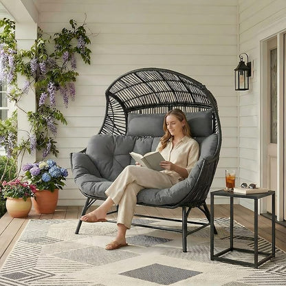 IRONCK 2 Person Egg Chair Indoor Outdoor, Double Lounge Chair, Update Frame, Cushions and Headrests, 700 lbs Egg Loveseat for Garden, Porch, Living Room, Gray