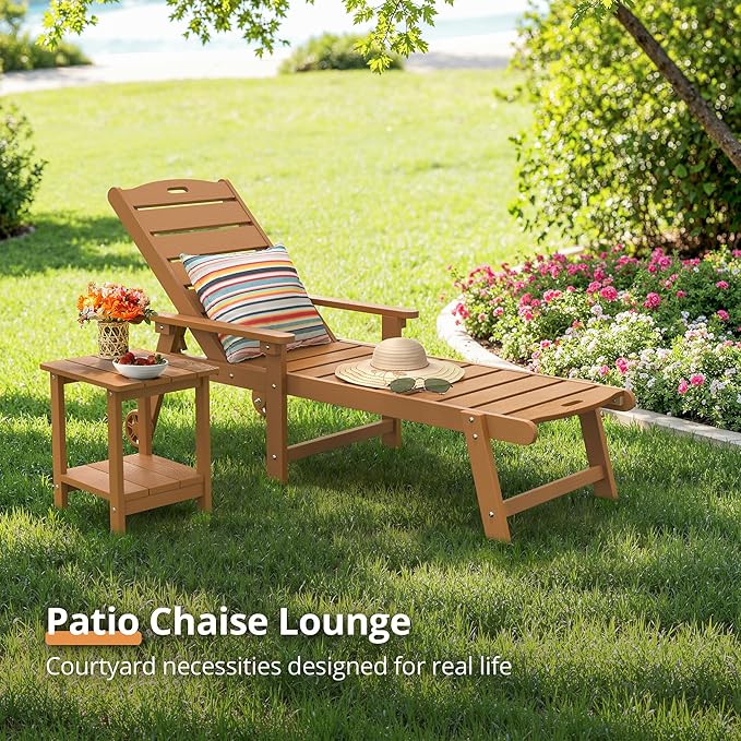 LUE BONA Chaise Lounge Chair with Table, 2-Piece, HDPS Chaise Lounger, 5 Positions Adjustable Lounge Chairs - Photo 4