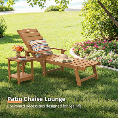 LUE BONA Outdoor Chaise Lounge Chairs Set of 4, HDPS Chaise Lounger, 5 Positions Adjustable Lounge Chairs, Pool Lounge Chair with Wheels for Poolside, 3 Year Warranty, Teak Color