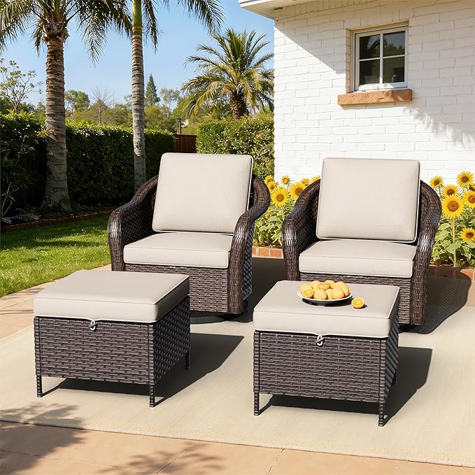 Outdoor Swivel Chairs Set with Ottomans, 4 PCS Patio Conversation Furniture Set with Removable Cushions - Photo 8