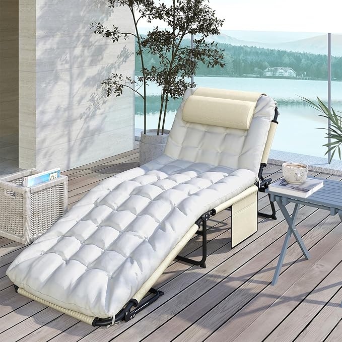 Outsunny Folding Chaise Lounge with 4-Level Reclining Back, Outdoor Tanning Chair with Cushion - Photo 9