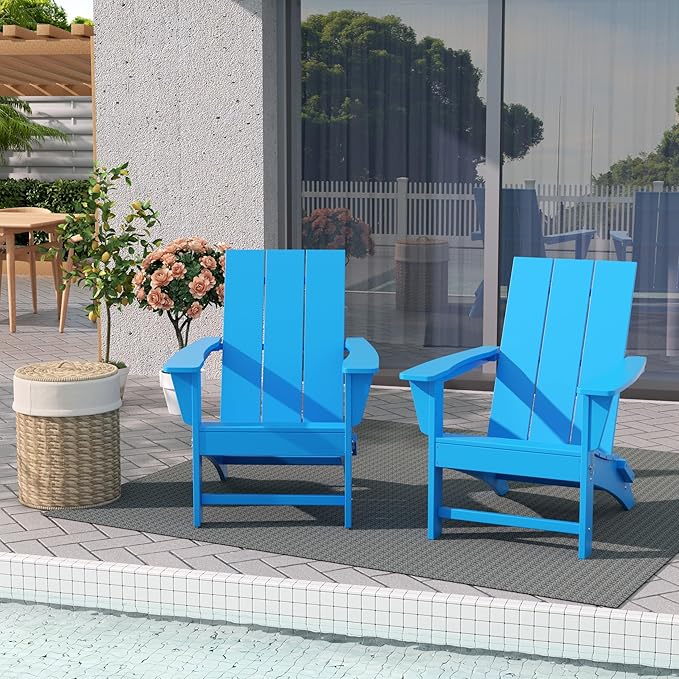 WestinTrends Ashore Modern Outdoor Folding Adirondack Chair (Set of 2), Pacific Blue