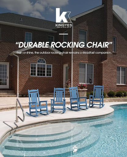 KINGYES HDPE Patio Rocking Chair Set of 4, Outdoor Rocking Chairs Porch Rocker for Adults, Navy