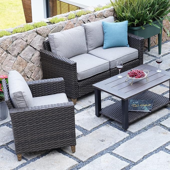 Grand patio Outdoor Furniture, Patio Wicker Sectional Sofa Modular Furniture Set Single Sofa Chair with Thick Cushions and Frame for Deck Porch Poolside Garden