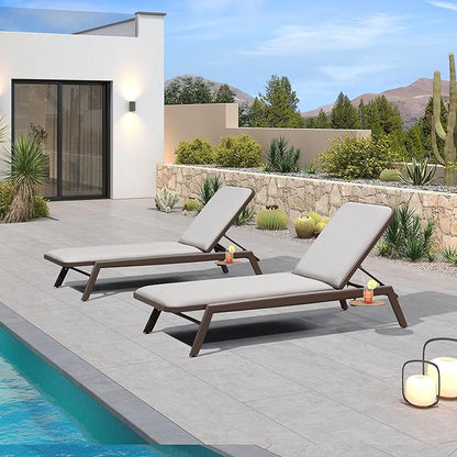 PURPLE LEAF Outdoor Chaise Lounge Set of 2 with Cushion Aluminum Pool Side Sun Lounges with Side Table Adjustable Reclining Patio Coffee