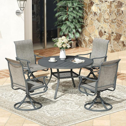 VICLLAX 40.6" Round Patio Dining Table for 4, All Weather Metal Outdoor Table with 1.57" Umbrella Hole and Storage Shelf for Garden Lawn Deck, Dark Grey