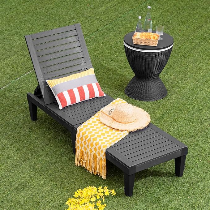 Giantex Set of 2 Outdoor Chaise Lounge Patio Recliner Chair with 5-Position Adjustable Backrest, Weather-Proof & Rust-Resistant Chaise Lounger for Patio, Beach, Balcony, Poolside