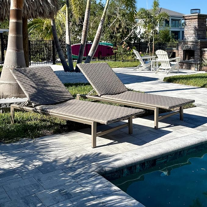 PURPLE LEAF Patio Chaise Lounge Rattan Chair Set of 2 Outdoor Pool Adjustable Recliner Wicker Chairs for Outside Woven - Photo 1